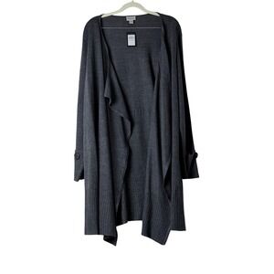 Avenue Cardigan Women's Casual 22/24 Charcoal Frilly Cuffed‎ Open Front Duster
